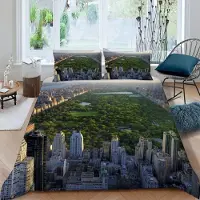 Sonstiges Bettwäsche Set 200x200 cm 3D Motiv Stadt-Landschaft Mikrofaser mit Reißverschluss 2 Kissenbezüge 80x80 cm