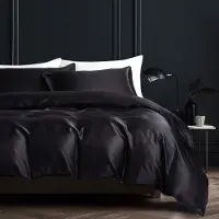 Sonstiges Bettwäsche-Set Satin Schwarz 155x220cm + 80x80cm Glatt Glanzsatin 100% Polyester