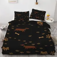 Sonstiges Bettwäsche-Set Dackel 220x240 cm 3-teilig Mikrofaser Cartoon Wendebettwäsche mit Reißverschluss 2 Kissenbezüge 80x80 cm