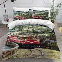 Sonstiges Bettwäsche-Set 135x200 cm 2x 80x80 cm Mikrofaser 3D Druck Zug Eisenbahn Kinder