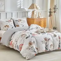 Benza Ibenzoa Bettwäsche-Set 200×200 cm – Mikrofaser-Polyester, Pfingstrosen-Print in gebrochenem Weiß, 3-teilig mit Reißverschluss (2 Kissenhüllen 80×80 cm)