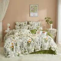 Sonstiges Bettwäsche Set 200x200 cm Baumwolle Blumenmuster Grün Weiß Bunt 2 Kissenbezüge 80x80 cm
