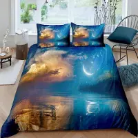 Sonstiges Kinder Bettwäsche 2-teilig 135x200 cm + 80x80 cm Mond Sternenhimmel Mikrofaser