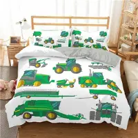 Sonstiges Bettwäsche Set 200x200cm Grün Technisches Fahrzeug Mikrofaser mit Reißverschluss + 2 Kissenbezüge 80x80cm