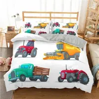 Sonstiges Bettwäsche Set 135x200cm + 80x80cm Grün Technisches Fahrzeug Mikrofaser mit Reißverschluss