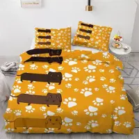 Sonstiges Bettwäsche-Set Dackel 220x240 cm 3-teilig Mikrofaser Cartoon Wendebettwäsche mit Reißverschluss 2 Kissenbezüge 80x80 cm