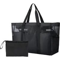 Benza Ibenzoa XXL Strandtasche für Familienausflüge – wasserbeständig, 50 x 37 x 18 cm, Mesh-Nylon, Reißverschluss, 8 Außentaschen + Innentasche, faltbar, Tragegurte bis 13,6 kg