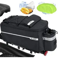 OCreon Isolierter Gepäckträgerbeutel für Fahrräder, 10 Liter - Wasserdicht - Reflektierend - Schwarz