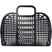Benza Ibenzoa Retro Strand- & Markttasche – wiederverwendbare, aufrollbare Kunststofftasche (BPA-freies PE), schwarz, 21×7×17 cm, leicht & robust