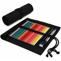OEM VHV - Stiftetui mit Reißverschluss, 24 Fächer - Bleistift- und Pinseletui aus Canvas - Schwarz - Für Schule und Atelier