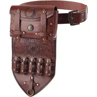 Merkloos Inovra - Mittelalterliche Alchemie - 5 kleine Fläschchen - Steampunk-Seitentasche - Kunstleder - Sattelbraun - Einzigartiges Design - Seitentaschen