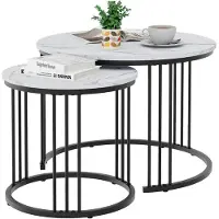 Sonstiges Couchtisch Set Rund 2er Set Weiß Marmor Schwarz Metallgestell