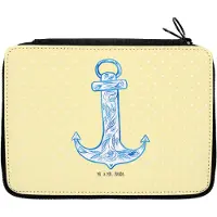 Mr. & Mrs. Panda Schlampermäppchen Anker Blau - Gelb Pastell - Geschenk, Mäppchen, Malmappe, Bleistiftetui, Lustige Sprüche, Federtasche, Schreibmappe, Federmäppchen