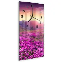 Tulup Wanduhr aus Glas – 30x60 cm - Glasbild - Glasuhr - Gehärtetes Glas -Rhododendron-Gebirge