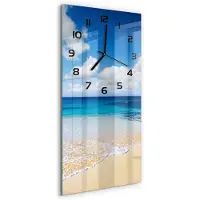 Tulup Wanduhr aus Glas – 30x60 cm - Glasbild - Glasuhr - Gehärtetes Glas -Tropischer Strand