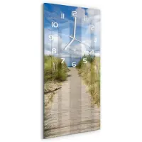 Tulup Wanduhr aus Glas – 30x60 cm - Glasbild - Glasuhr - Gehärtetes Glas -Weg zum Strand