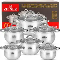 Zilner Edelstahl Kochtopfset für Induktion, 12-teilig