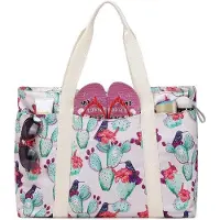 Unyqoos XXL Canvas-Strandtasche mit Reißverschluss – 55×20×36 cm, Kaktus‑Motiv, großer Damen‑Shopper