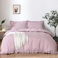 Markenlos Bettwäsche Set 135 x 200 cm - Rosa mit Rüschen und Blumen