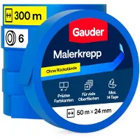 Gauder Malerkrepp, Kreppband, Abklebeband Maler (6 Rollen - 24 mm x 50 m)