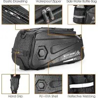 Unyqoos Gepäckträgertasche 8,6 l – wasserdichte Fahrradtasche 15×17 cm, 600D Oxford mit Polyurethan& EVA, reflektierend, Regenhülle, 3 Klettbefestigungen, Schulterriemen
