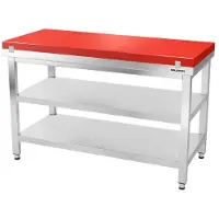GOLDINOX Arbeitstisch aus Edelstahl, 1600 x 700 mm, mit roter Schneideplatte und 2 PREMIUM-Ablagen -