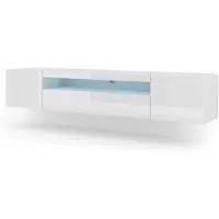 Homlando Lowboard TV Schrank AURA 200 cm Hängend oder Stehen universal Unterschrank Fernsehschrank TV Board Sideboard Hängender Schrank WEIß MATT / WEIß GLANZ mit LED