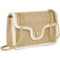 Merkloos Solidchoice – Elegante Stroh-Umhängetasche für den Sommer, kleine Handtasche mit Umklappverschluss