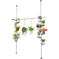 Benza Ibenzoa Verstellbares Pflanzenregal 230–290 cm, Doppelstange, 12 Ablagen + 2 Haken, Metall & Kunststoff, platzsparend für Innen