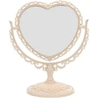 Merkloos Make-up Spiegel Doppelseitig 360 Grad Rotation - Vergrößernd 2x - Antikes Aussehen - Tischspiegel - Beige - 25 x 20 x 12,5 cm - Kosmetikspiegel