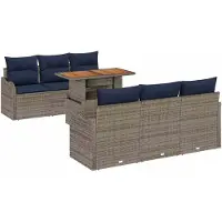 vidaXL Gartensofa-set 7 stk. Grau und Marineblau Poly-Rattan