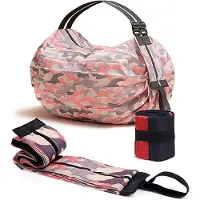 Unyqoos 2er-Set faltbare Einkaufstaschen – wiederverwendbarer 100% Nylon-Shopper 31,4 L (bis 15 kg), waschbar, Reißverschluss & Schultergriff, dunkelblau/rosa