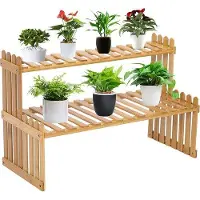 Unyqoos Bambus-Pflanzenregal, 2 Ebenen – Pflanzenständer für Innen & Außen, 30×20×30 cm, Balkon, Wohnzimmer, Garten