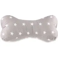 Unyqoos Nackenstützkissen (Knochenform) 16 x 40 cm – Baumwolle, waschbar, Reisekissen & Lesekissen, Grau mit weißen Sternen