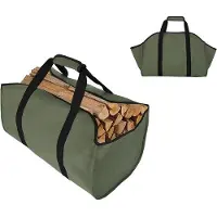 Unyqoos Brennholz-Tragetasche aus Canvas, extra groß, wasserfest beschichtet, 23" x 16" x 13", verstärkte 1,6" Nylonriemen, Grün, 1 Stück