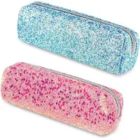 Markenlos Stifteetui aus Glitter-Oxford 2er Set schlank mit Reißverschluss (B)