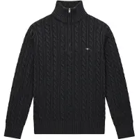 Gant Sweater "Strickpullover COTTON CABLE HALF ZIP 1er Pack", Herren, Gr. XL, schwarz, Sweatshirts Sweater