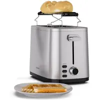 Klarstein Verosteel Toaster 2 Scheiben mit Brötchenaufsatz – Edelstahltoaster 800 W, 7 Bräunungsstufen, Auftauen & Aufwärmen, Krümelfach