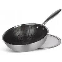 Edenberg Edelstahl Wok-Pfanne mit Deckel, 28cm, Induktion