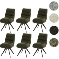 Mendler 6er-Set Esszimmerstuhl HWC-G66, Küchenstuhl, drehbar Auto-Position Stoff/Textil Bouclé MVG grün