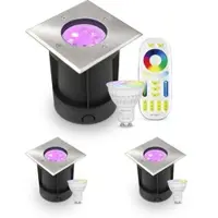 Longlife LED LED Bodeneinbaustrahler eckig Edelstahl 230V IP67 - Leuchtmittel: GU10 RGB+CCT D...