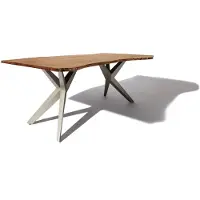 MASSIVMOEBEL24.DE Baumtisch Akazie 180x90x76 natur lackiert Beine silber matt FREEFORM 4 #29