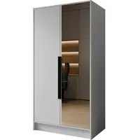 WFL GROUP Kleiderschrank mit Spiegel, Drehtüren mit schwarze Metallgriffe – 100 cm Breit Garderobenschrank mit viel Stauraum für Ankleide – Spiegelkleiderschrank im Scandi-Stil – Weiß