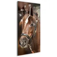 Tulup Wanduhr aus Glas – 30x60 cm - Glasbild - Glasuhr - Gehärtetes Glas -Porträt eines Pferdes