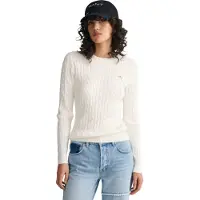 Gant für Damen. 4800100 Weißer Pullover mit Rundhalsausschnitt (S), Lässig, Bio-Baumwolle