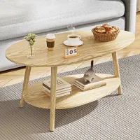 Sonstiges Couchtisch Oval, Beistelltisch Doppelschicht Holzwerkstoff Natur