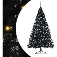 vidaXL Künstlicher vorbeleuchteter Weihnachtsbaum Schwarz 240 cm PVC