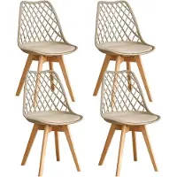StarTech.com Esszimmerstuhl-Set - Moderne Esszimmerstühle - 4er-Set - Beige - Kunststoffsitz - Holzbeine - Ohne Armlehnen - Zur Montage