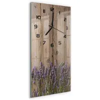 Tulup Wanduhr aus Glas – 30x60 cm - Glasbild - Glasuhr - Gehärtetes Glas -Lavendel auf dem Holz