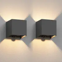 Ledscom.de 2x Wandleuchte CUBEL für außen, IP65, Up-/Downlight, Bewegungsmelder, anthrazit matt, quadratisch, 1x G9 max. 10W – Mit Bewegungsmelder / 1-flammig / 10cm, Größe 2 Stück (1er Pack)